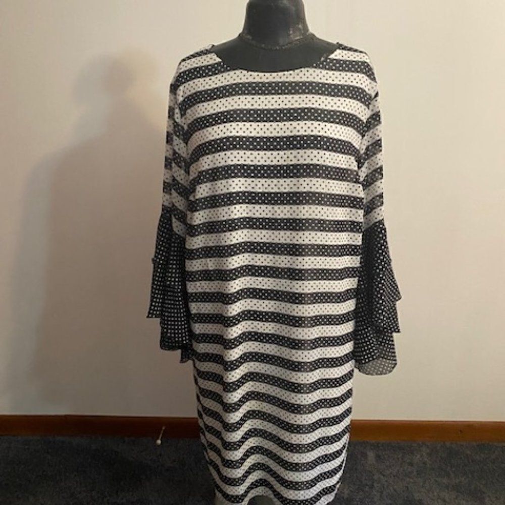 Est 1946 Black, White Polka dot with Flounce sleeves dress, size 18/20